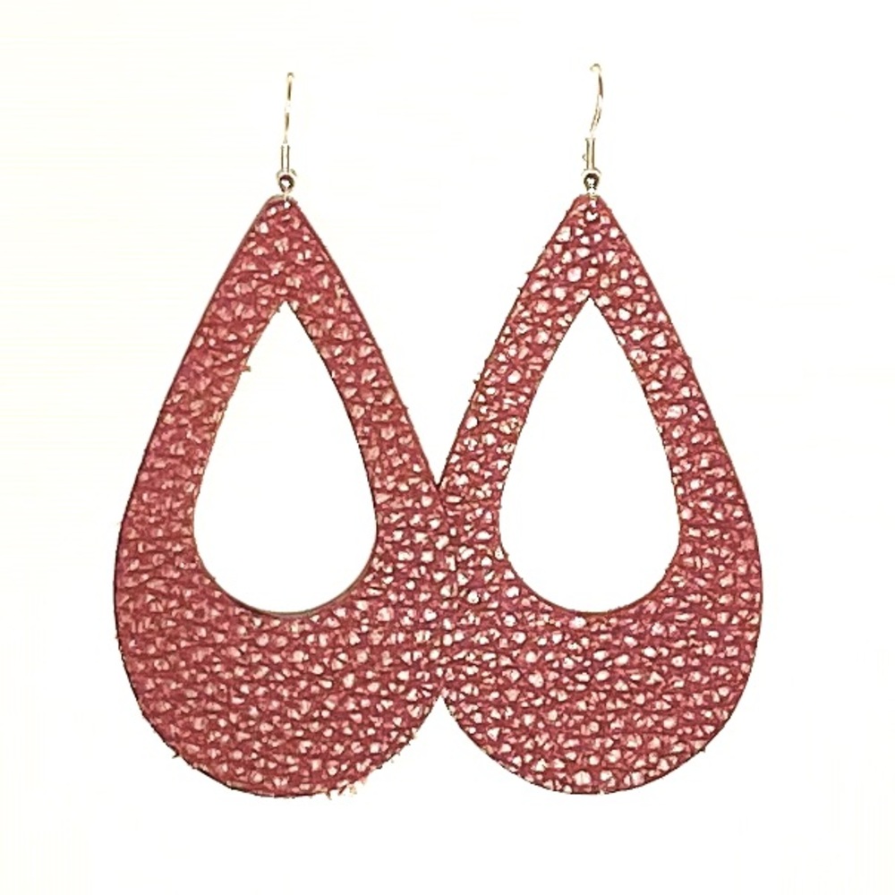 Real Genuine Leather Earrings - Red